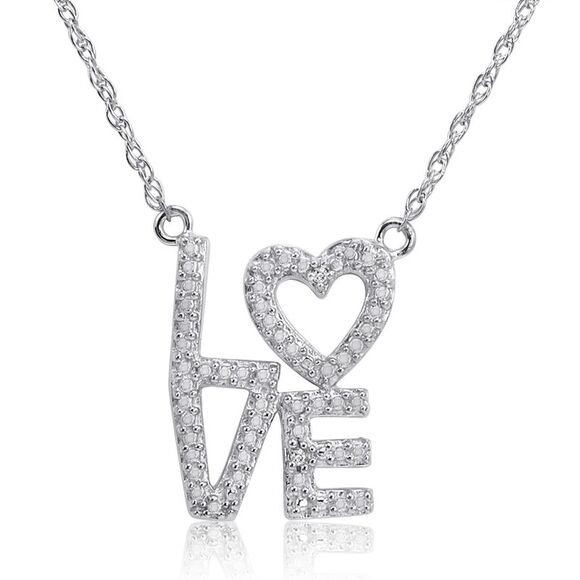 Diamond Love with Heart Necklace in Sterling Silver 18 inch - Picture 1 of 3